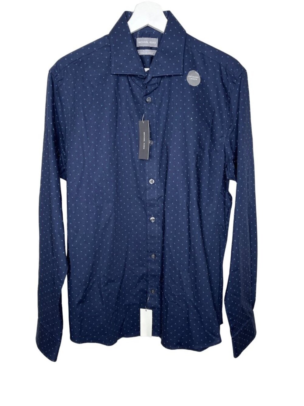 Michael Kors Mens Slim Fit Shirt Large Blue Pattern Button Down
